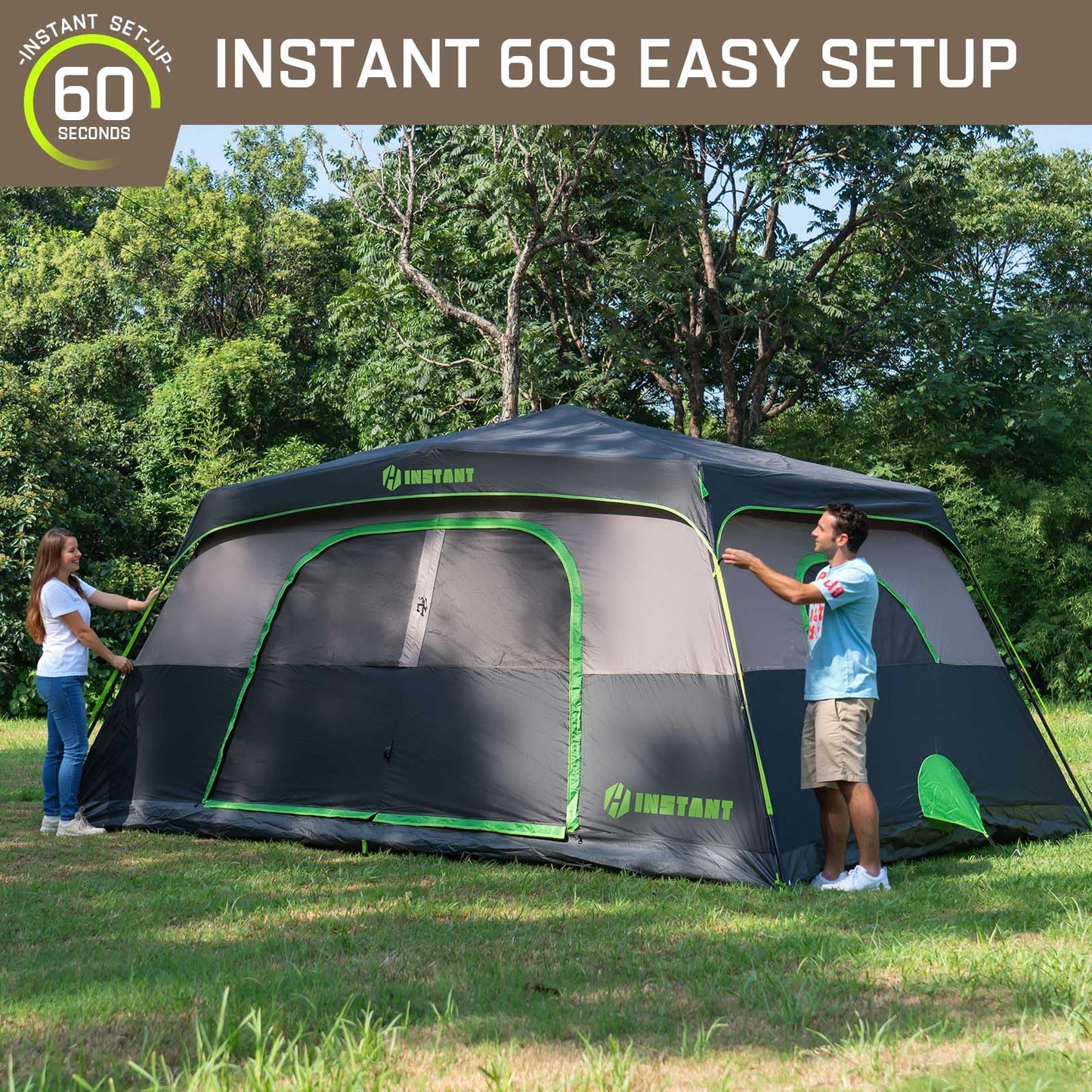 HINSTANT 4/6/8/10 Person Instant Tent, Waterproof Pop Up Tents for Camping with Rainfly, 60 Seconds Easy Setup, Automatic Cabin Tent for Family Camping with Expandable Carry Bag & Upgraded Ventilation