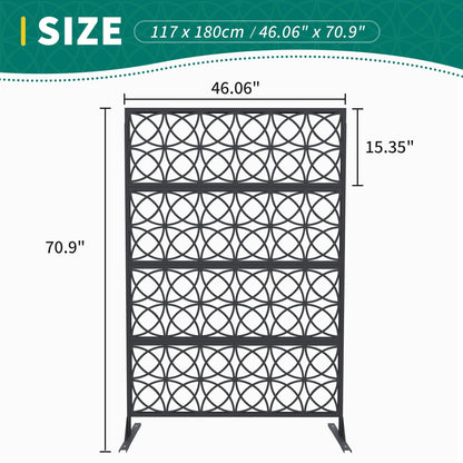 Garveelife Outdoor Privacy Screen Freestanding, 72" H×47" W Patio Privacy Screen with Stable Base, Metal Privacy Panels for Balcony, Yard and Garden, 1PC