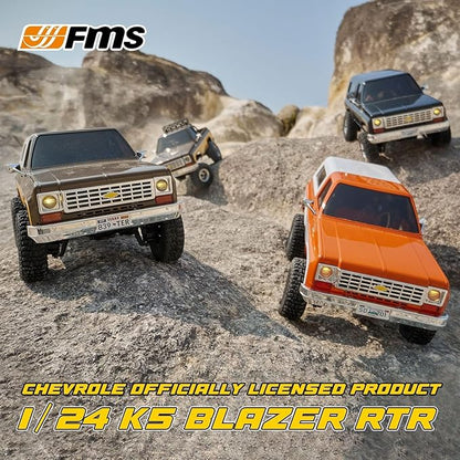 FCX24 FMS 1/24 K5 Chevy Blazer RC Crawler Officially Licensed Mini RC Car Pick Up Truck &amp SUV 2 in 1 4WD 8km/h 2 Speeds Switch Off-Road RC Model with LED Lights for Adults (Black)
