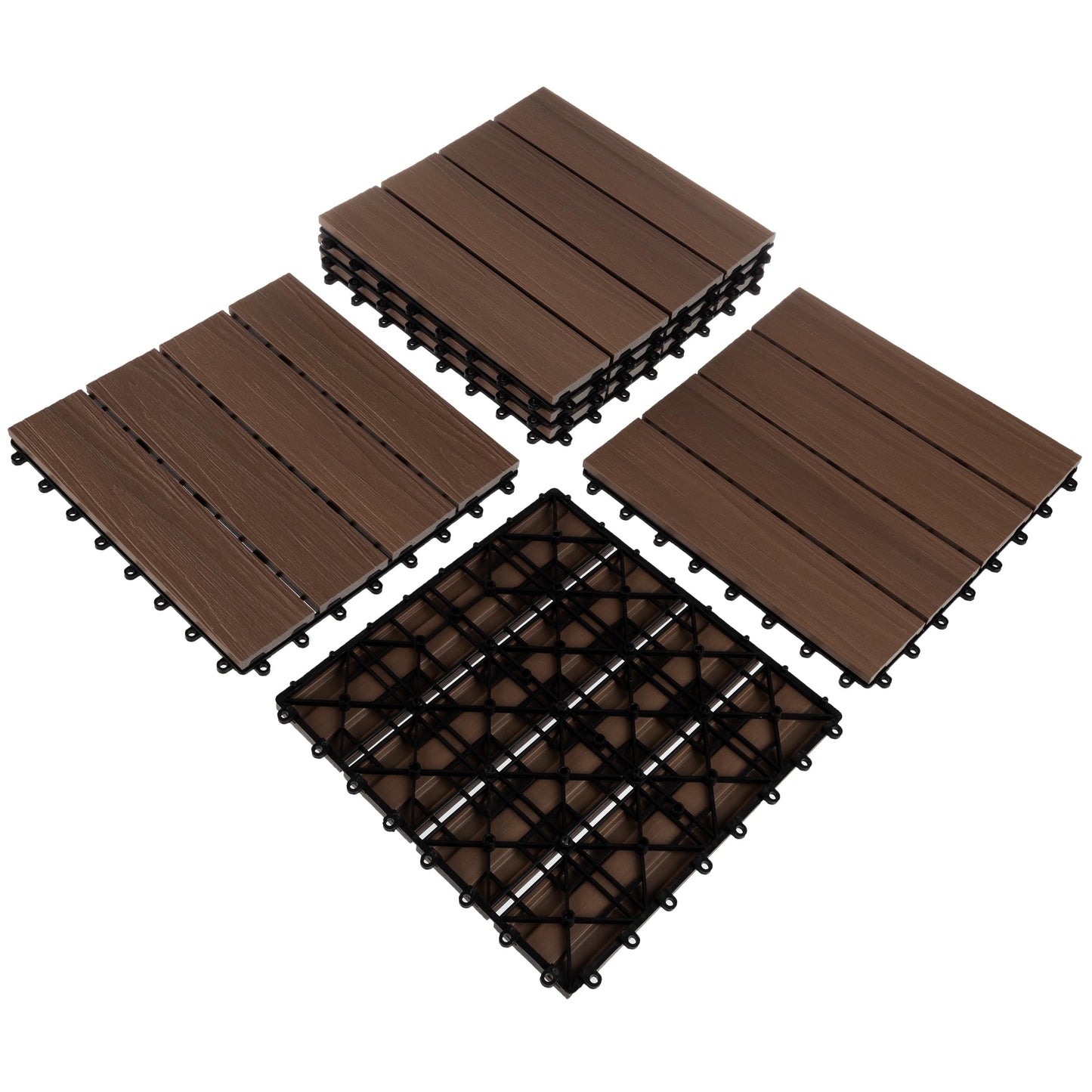 Interlocking Deck Tiles - 30-Pack 11.6-in Wood Plastic Composite All-Weather Outdoor Flooring Balcony Poolside or Patio by Pure Garden (Mocha Brown Woodgrain)