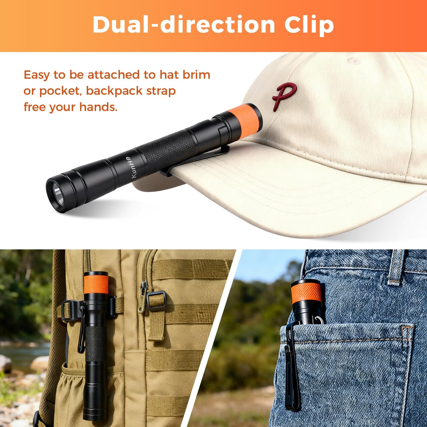 KunHe 180 Lumen LED Portable Rechargeable Pen Flashlight 20-Pack Waterproof Pocket Flash Light Single Mode Easy to Use with Clip Suitable for Inspection Camping and Daily Use
