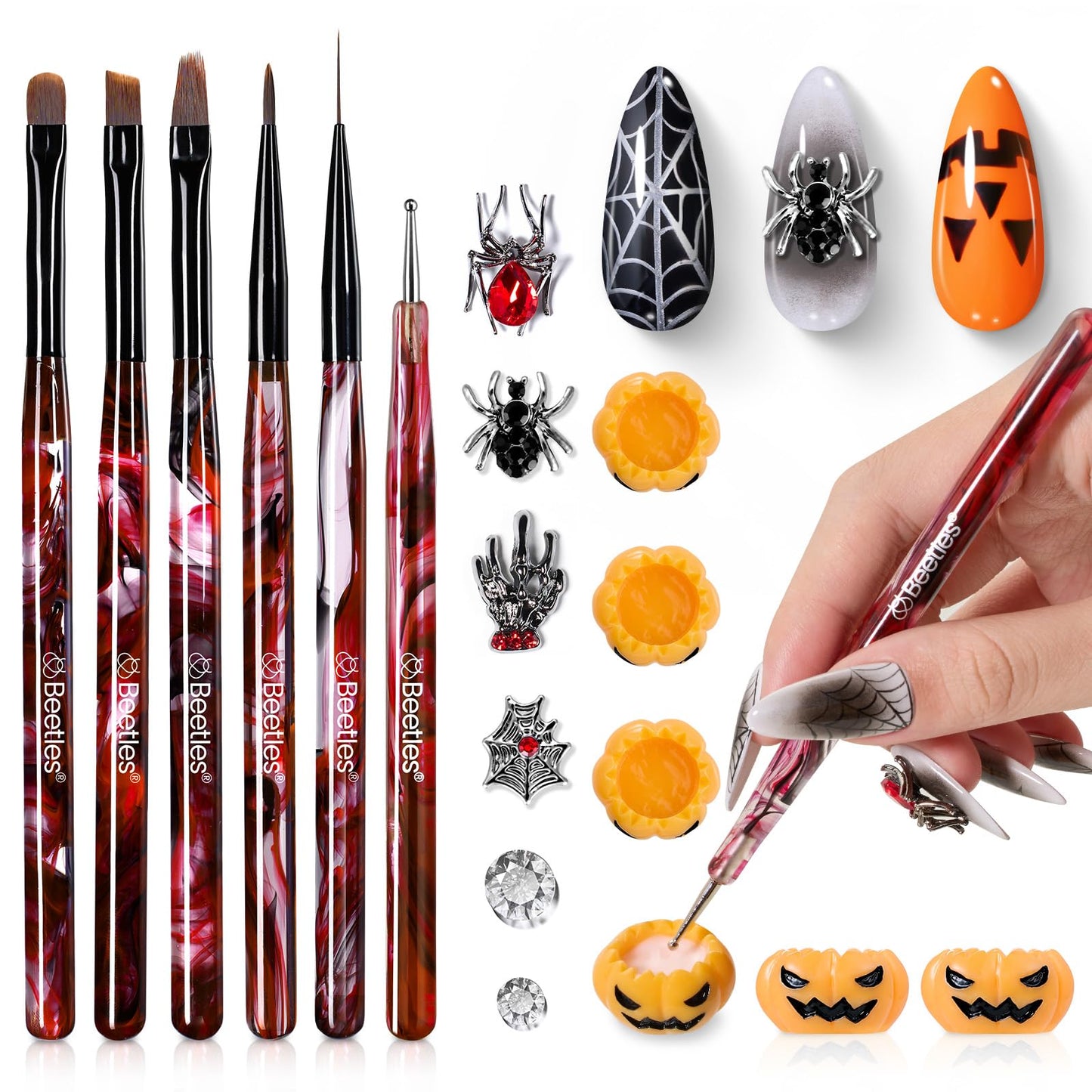 Beetles 31pcs Nail Art Brushes, Dotting Tools, Nail Art Pens, Dust Brush, Striping Liner Fingernail Drawing Pens with Palette Holder All in One for Starter Manicure Design Set