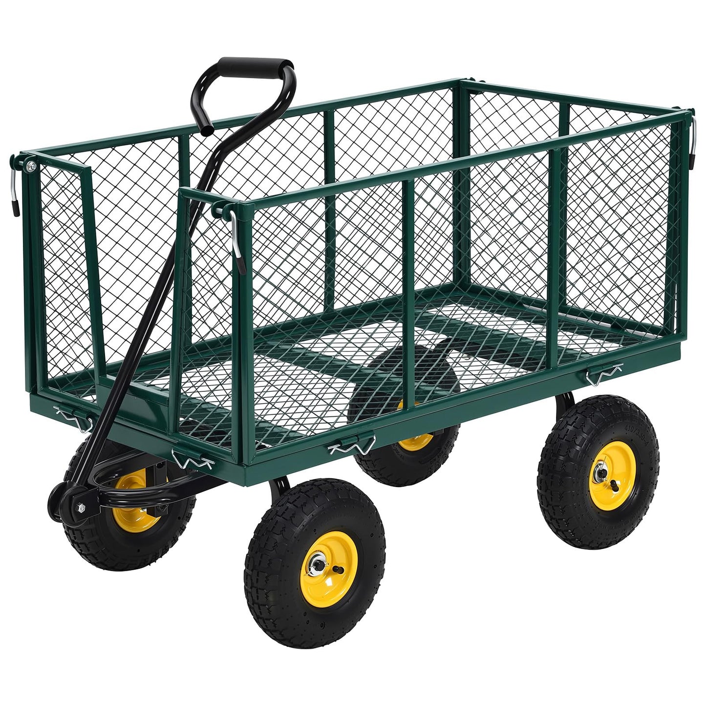 Heavy Duty 500 LBS Steel Garden Cart with 10" Tires, Garden Wagon Cart with 180° Rotating Handle and Removable Sides, Metal Wagon for Yard, Farm, Lawn