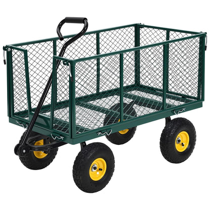 Heavy Duty 500 LBS Steel Garden Cart with 10" Tires, Garden Wagon Cart with 180° Rotating Handle and Removable Sides, Metal Wagon for Yard, Farm, Lawn