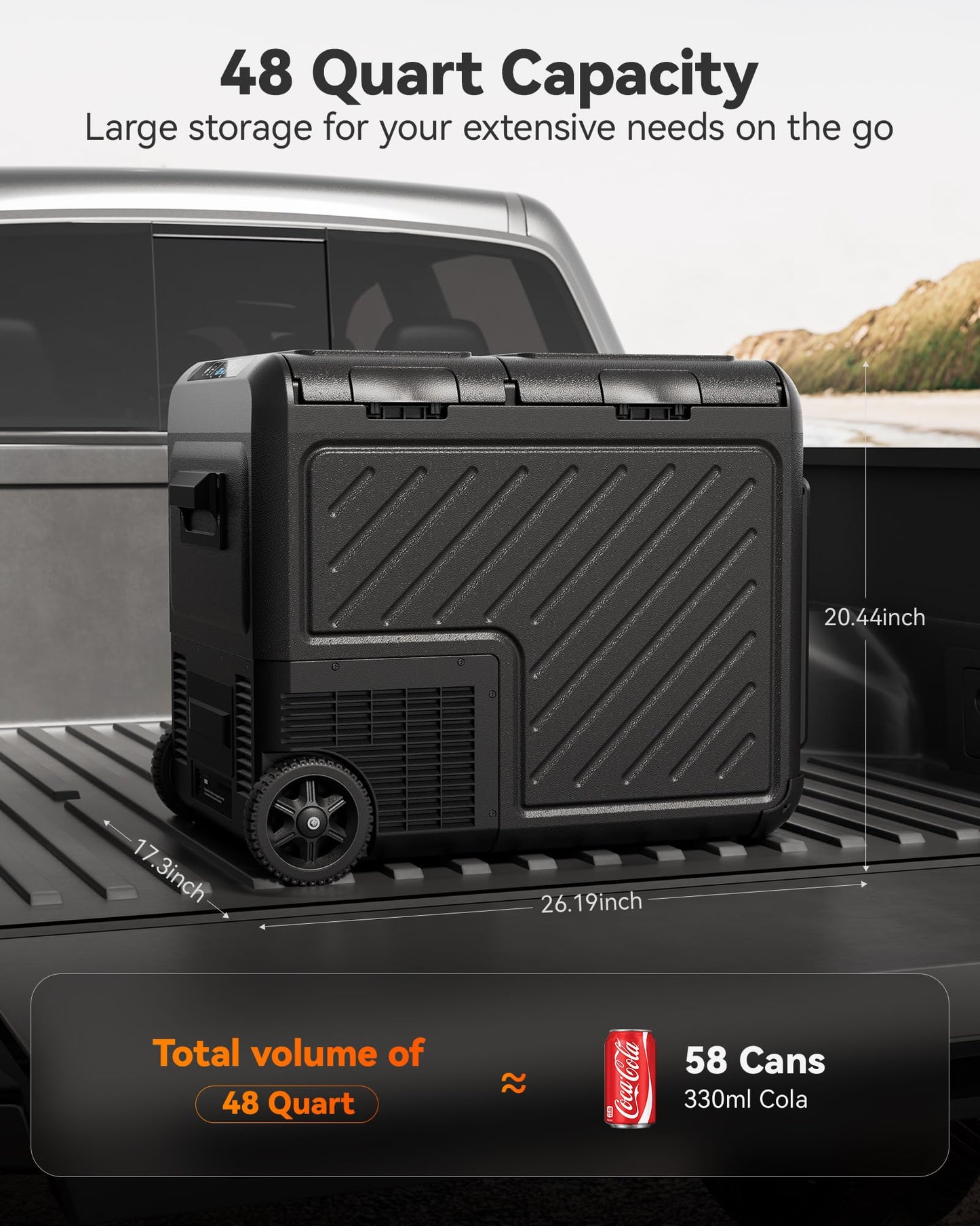 WOLFBOX 12V Car Refrigerator, 49 Quart Dual Zone Car Fridge, Portable Freezer(-8℉~68℉) with 12/24V DC 100/240V AC, APP Control Electric Cooler for Car, RV, Camping, Travel and Home Use