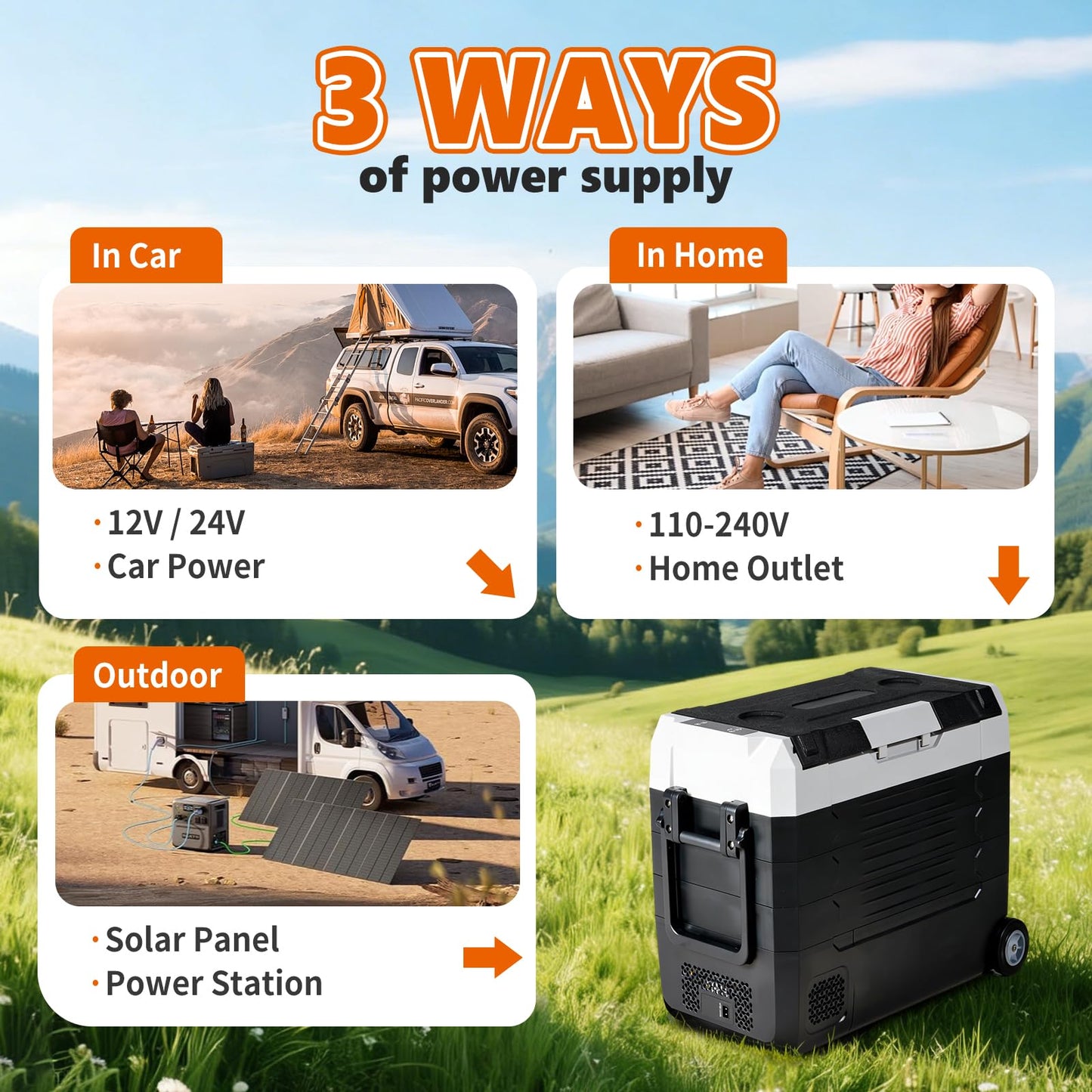 OLIXIS Portable Car Refrigerator, 53QT Dual-Zone Electric Cooler for Vehicles with Wheels & Cutting Board, -4℉-68℉ Freezer Smart Control via Bluetooth, Battery Protection, 12/24V DC & 100-240V AC