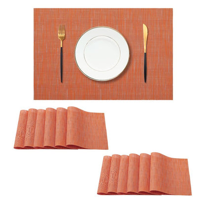 Leetaltree Orange Placemats Set of 12 - Heat Resistant Non-Slip Place mats for Dining Table, Washable Durable PVC Vinyl Woven Table Mats（Orange, 12）