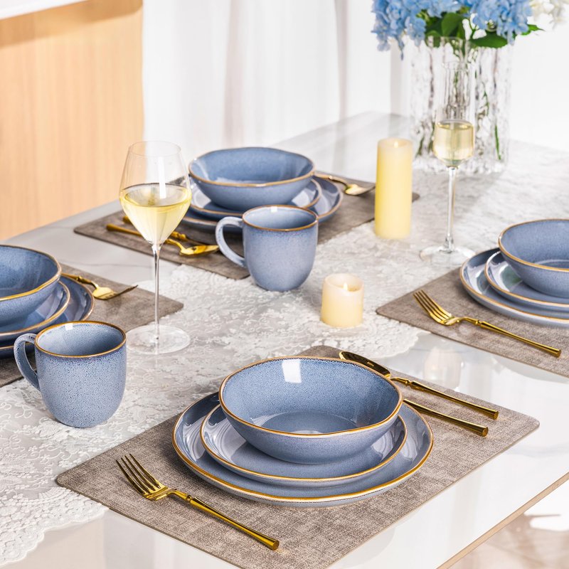 AmorArc Ceramic Dinnerware Sets,Handmade Reactive Glaze Stoneware Plates and Bowls Sets,Highly Scratch Resistant | Dishwasher & Microwave Safe Dishes Set,Service for 4 (12pc)