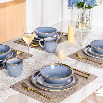 AmorArc Ceramic Dinnerware Sets,Handmade Reactive Glaze Stoneware Plates and Bowls Sets,Highly Scratch Resistant | Dishwasher & Microwave Safe Dishes Set,Service for 4 (12pc)