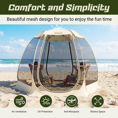 Lenotos Pop Up Screen House, 10'x10' Outdoor Screen Tent for Camping, Screened Gazebo with Mosquito Netting, Carry Bag