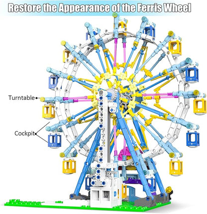 2026 Newly Upgrade Ferris Wheel Building Set with Fairy Light Two-Way Rotating Ferris Wheel Building Blocks Set of 813 PCS Amusement Park Model Kit for Kids Ages 8+ Ideas Gift for Boys and Girls