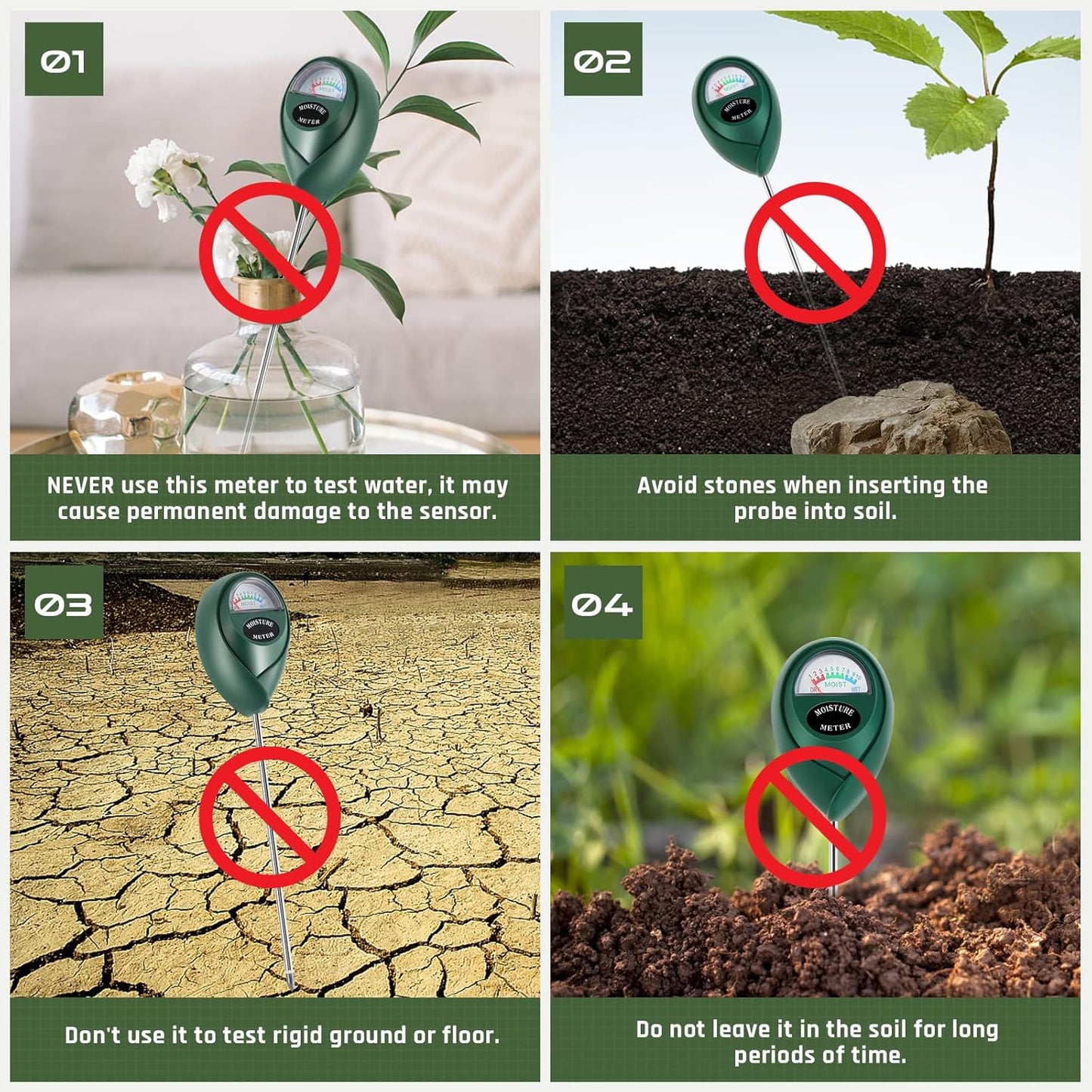 Skiennix Plant Moisture Meter - Accurate Soil Water Measurement for Indoor & Outdoor Use | 2-Pack Green