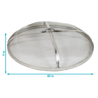 Sunnydaze Round Fire Pit Screen Cover - 40-Inch Stainless Steel Mesh Fire Pit Spark Screen - Spark Lid Top Cover with Handle