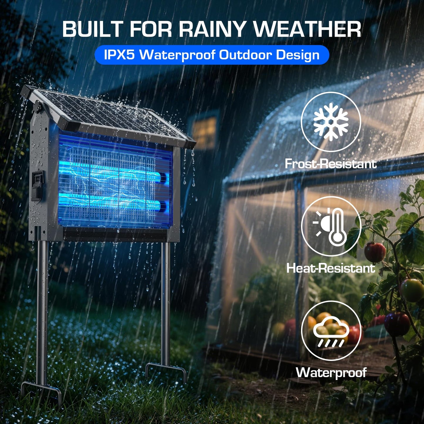 Solar Bug Zapper Outdoor Waterproof, 4500V High Power Cordless Mosquito Zapper with Smart Light Sensor, Dual Solar & USB Rechargeable Insect Killer for Patio, Garden, Backyard, Indoor & Outdoor Use