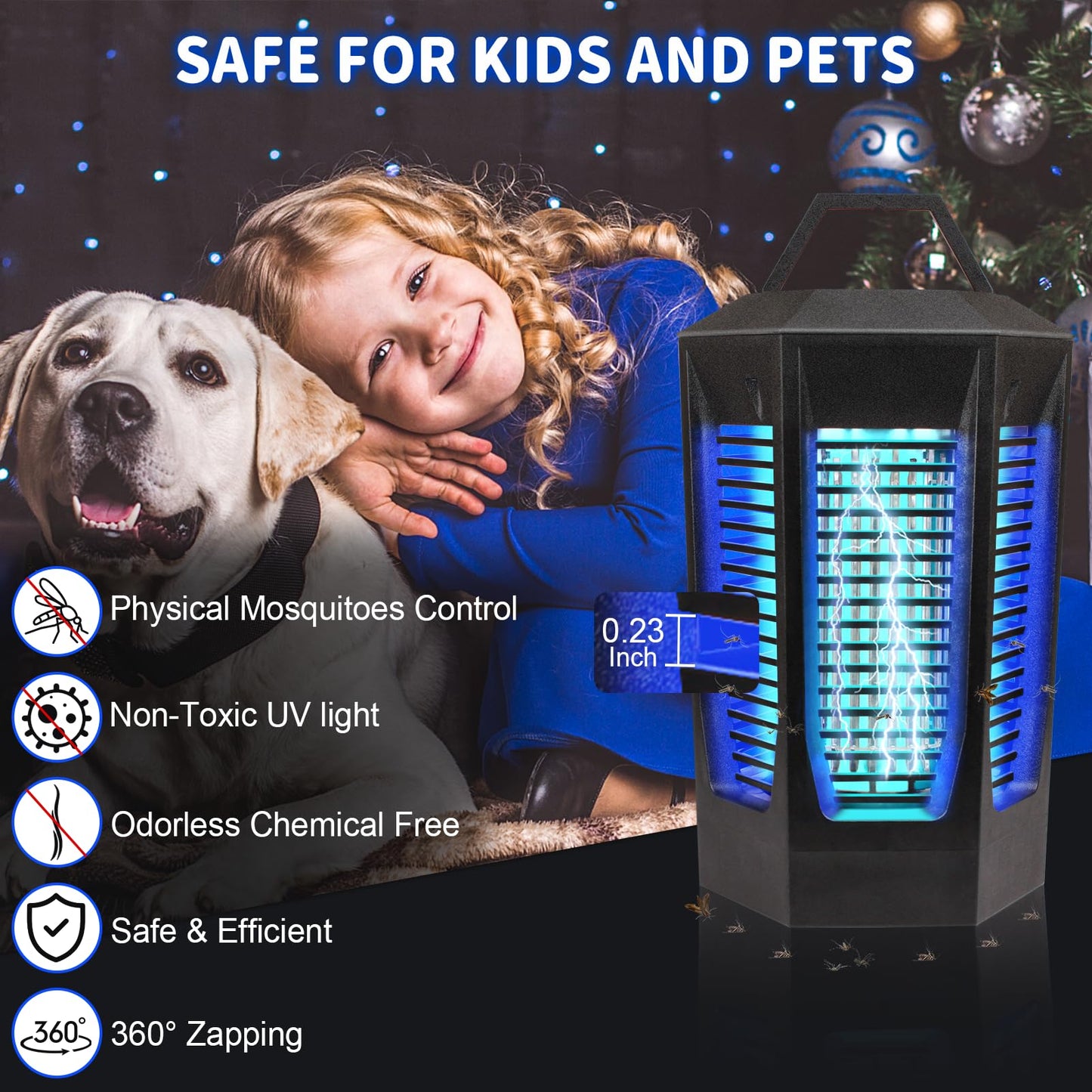 4200V Electric Fruit Fly Trap Indoors and Outdoors - 18W Gnat Trap, Mosquito Zapper with 2300 Sq Ft Coverage, IPX4 Waterproof Fly Killer for House, Kitchen, Patio, Backyard (Dark Black)