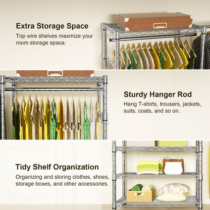 Ulif E1 Heavy Duty Closet Garment Rack, 6 Tiers Adjustable Metal Freestanding Expandable Clothing Storage with 4 Hanger Rods, Easy to Assemble Wardrobe, 71.4" H x (70" - 88.2") L x 14" D, Chrome