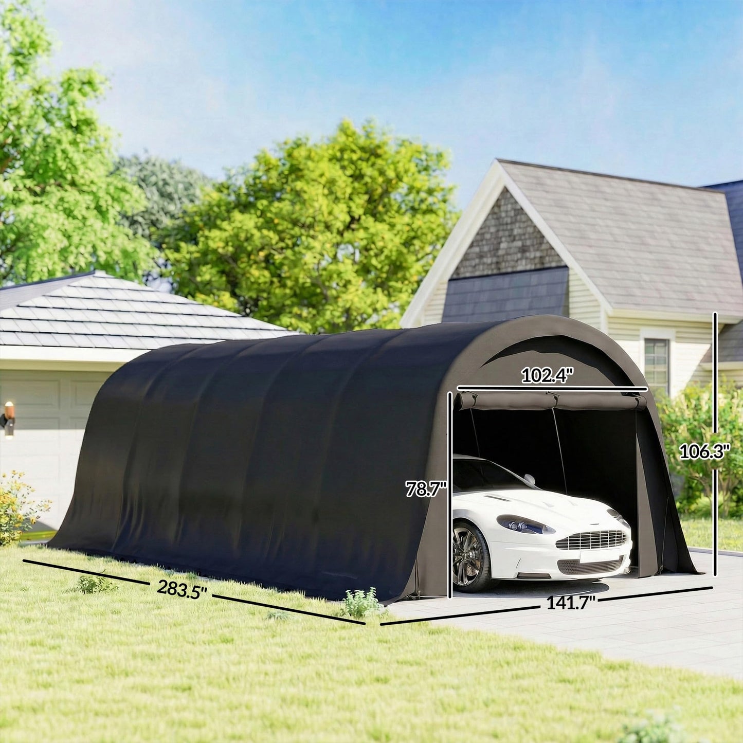 Outsunny 12' x 23.6' Heavy Duty Carport, Portable Garage Car Canopy Tent with UPF50+ Sun Protection, Galvanized Frame, Large Roll-Up Door for Cars, Trucks, Boats, Motorcycle, Bike, Dark Gray