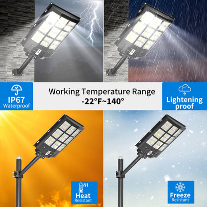 Ofuray Solar Street Lights Outdoor,Solar Security Flood Lights Parking Lot Lights Commercial Dusk to Dawn, 6500k Waterproof Led with Remote Control Motion for Street,Court,Barn (Of-3600W 218000Lm)