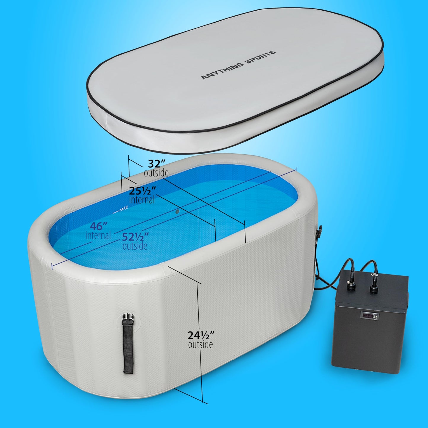 Polar Revive Glacier Ice Bathtub with Chiller. 1 HP Chiller with Tub Included (Gray, 1 HP)