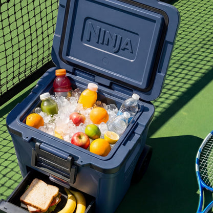 Ninja FrostVault 42qt Wheeled Cooler with Cold Dry Zone | Integrated Fridge-Temp Dry Storage Drawer | Premium Heavy-Duty Insulated Cooler | Keeps Ice Cold for Days | Lakeshore Blue | FB242BL