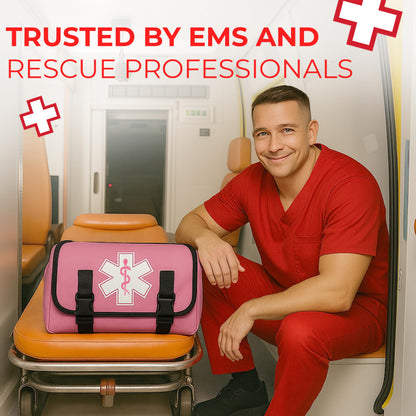 Fully Stocked EMT Trauma Bag – Tactical First Responder Medical Kit with Tourniquet, Vented Chest Seals, Hemostatic Gauze, Trauma Shears, Bandages & Bleeding Control Supplies – Pink