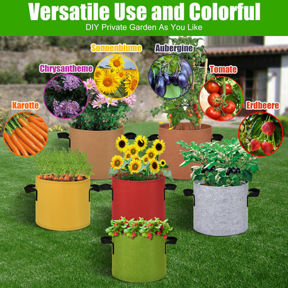 Florelf 6-Pack Fabric Grow Bags 3 Gallon – Colorful 300G Thickened Nonwoven Planter Pots with Sturdy Handles, Breathable Garden Bags for Vegetables, Potato, Flowers