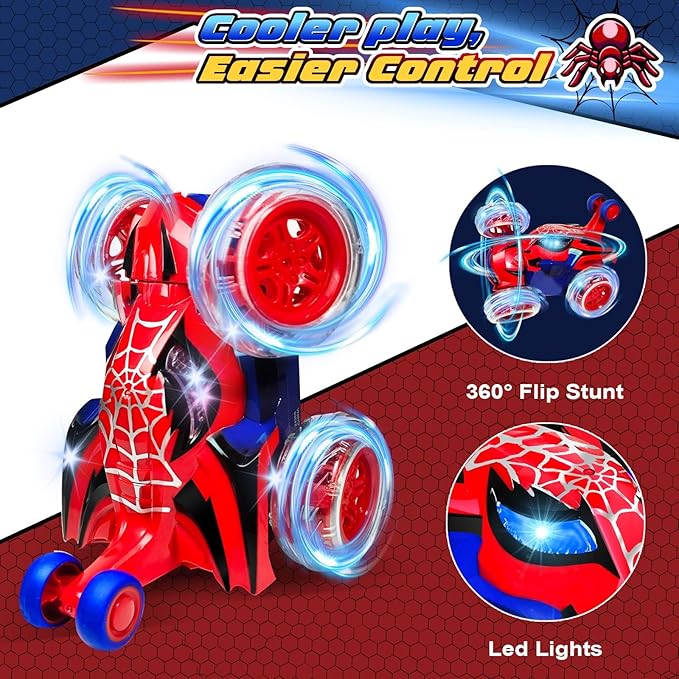 Kids Toys Spider RC Car for Boys 4-7 - Cool Spider Monster Remote Control Crawler Toy 360° Flip Fast Stunt &amp 4WD Light Up Wheel - Fun Boy Gift Idea for Birthday Chirstmas Stuff Age 3 4 5 6 7 8
