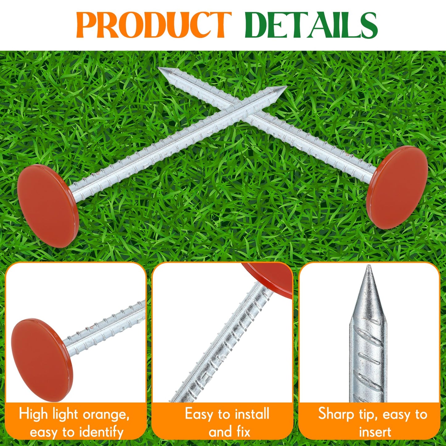 Otoolling 12 Pack 12 Inch Galvanized Property Line Stakes with Marking Flags Writable Heavy Duty Rebar Hi Vis Orange Survey Markers Permanent for Yard Lawn, Irrigation Landscape Sprinkler Pet Training
