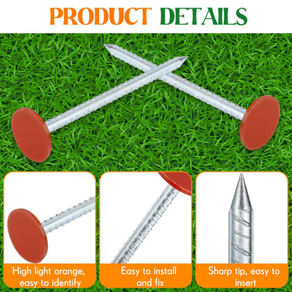 Otoolling 12 Pack 12 Inch Galvanized Property Line Stakes with Marking Flags Writable Heavy Duty Rebar Hi Vis Orange Survey Markers Permanent for Yard Lawn, Irrigation Landscape Sprinkler Pet Training