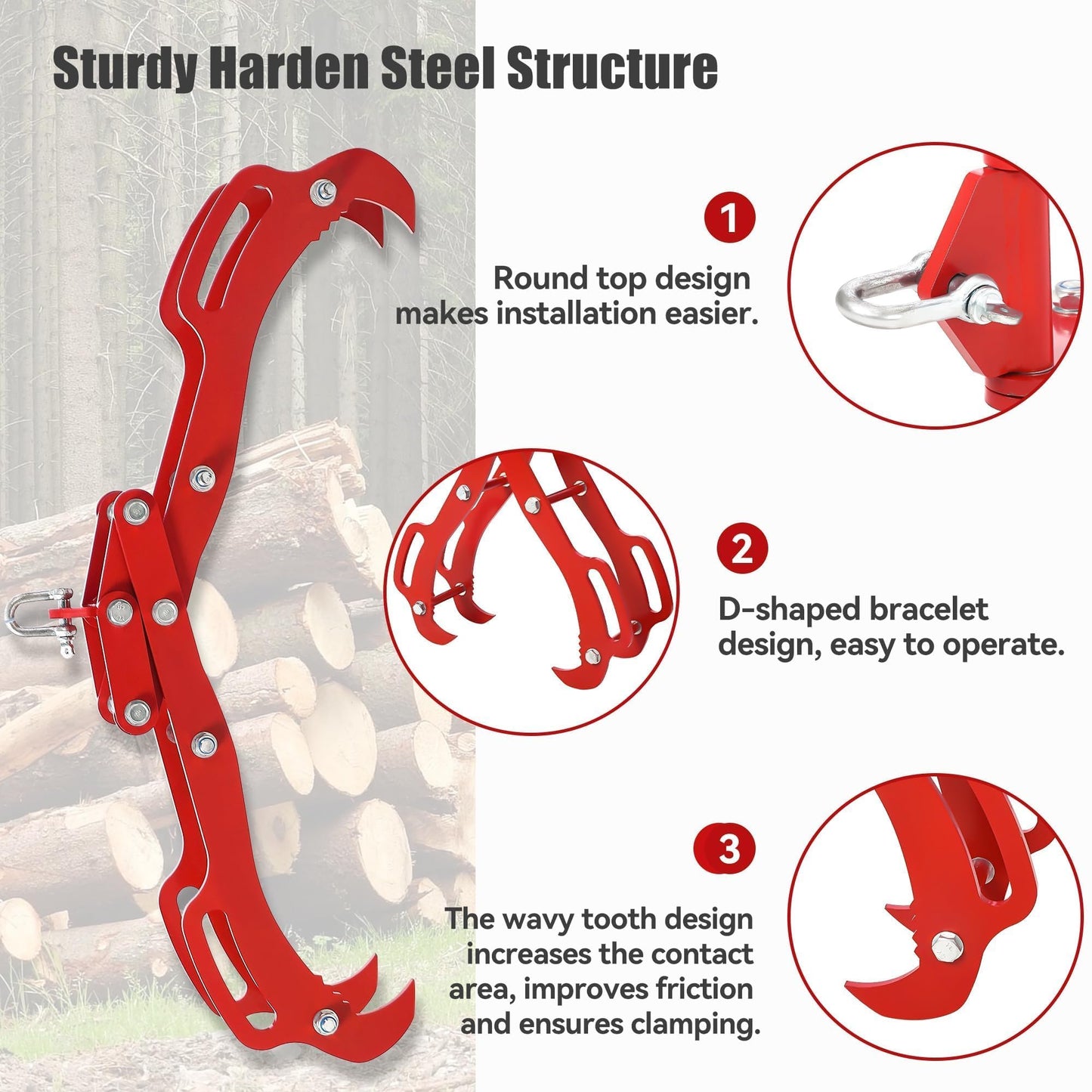 GarveeHome 36 in Logging Tongs with 4 Claws, Log Grapple Hook for Timber and Firewood, 360 Degree Swivel, Heavy Steel Log Grabber for Tractor, Skidder, Material Handling, 3000 LB Capacity, Red