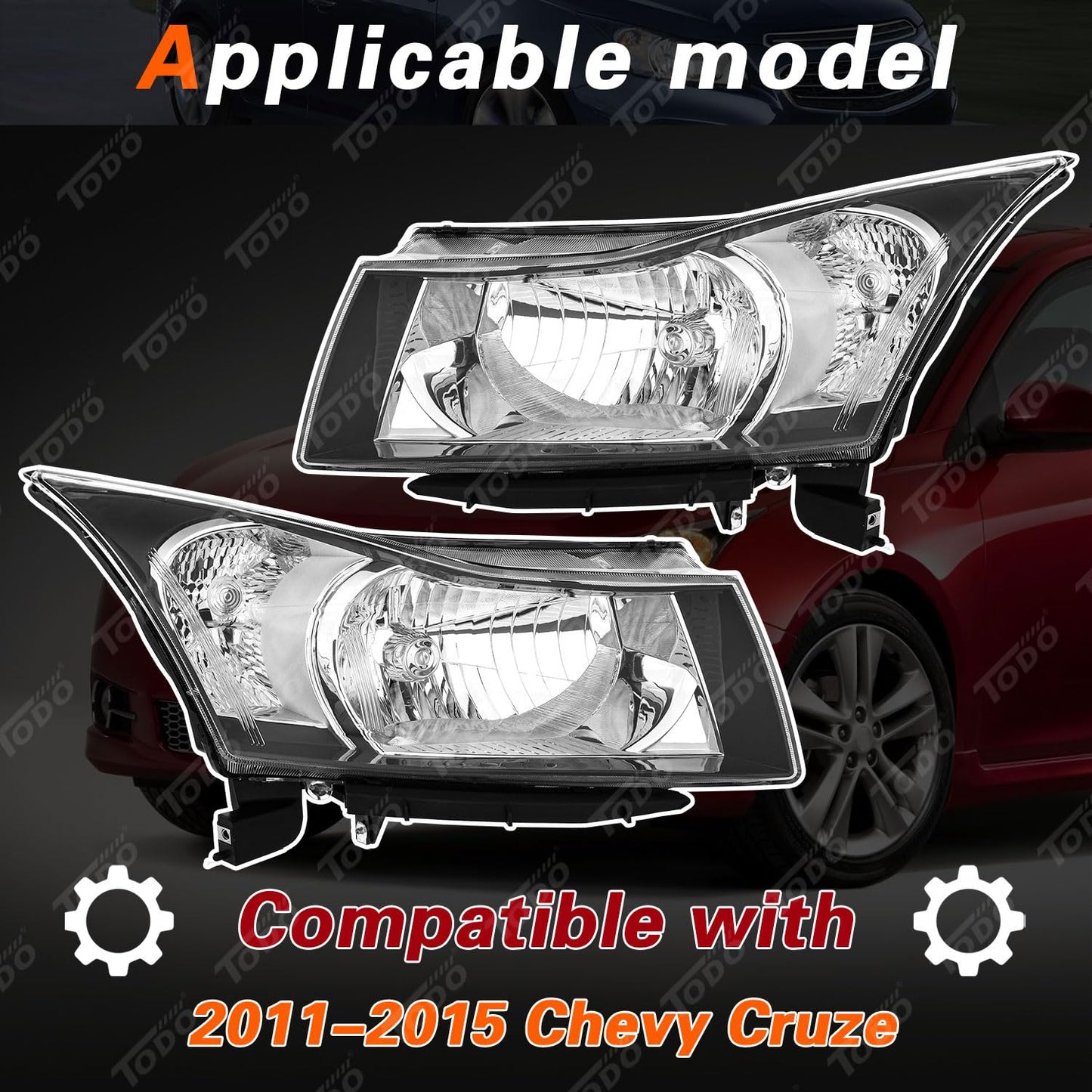 TODO Headlights Assembly Compatible with 2011-2015 Chevy Cruze Diesel Headlight Assemblies Headlamp Driver Left & Passenger Right Side