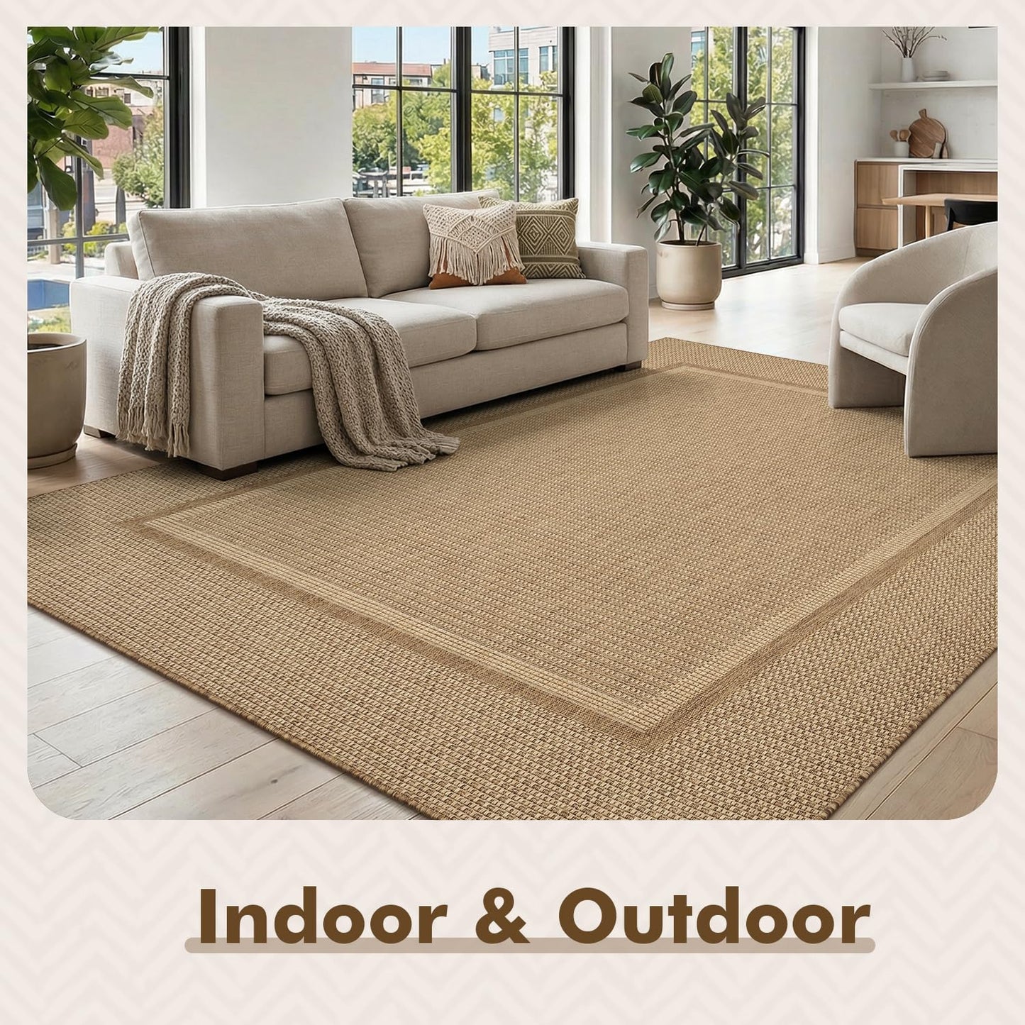 MontVoo-Outdoor Rug-Patio Rug 8x10 ft Polypropylene Indoor Outdoor Rugs Outdoor Carpet for Patio Deck Balcony Porch, Textured Weave, Durable for High Traffic, Fade-Resistant, Modern Neutral Brown