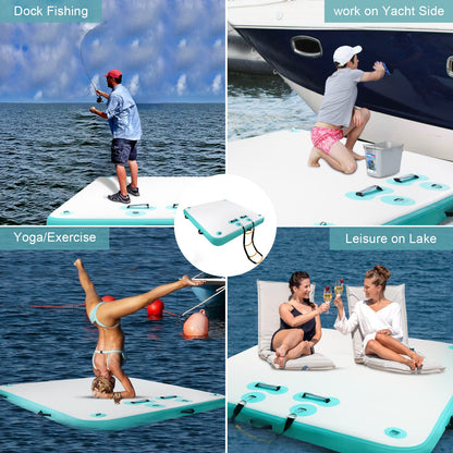 TONKOUM 6 x 5.25ft Floating Dock Water Platform, Multi-People Inflatable Dock, Inflatable Water Mat for Lake/Boat/Island/Swimming Pool