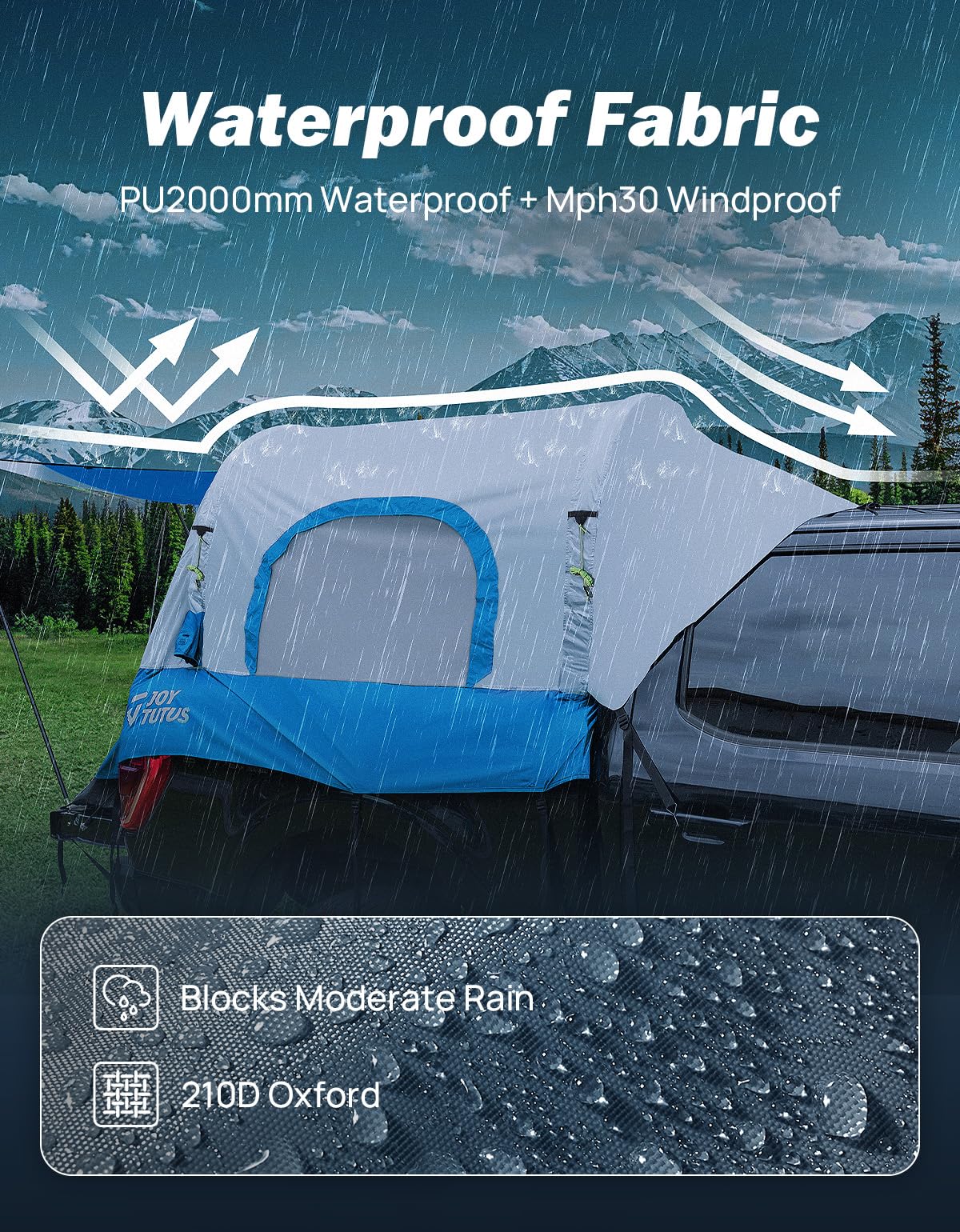 JOYTUTUS Inflatable Truck Bed Tent 5.5FT with Awning, Includes Air Pump for Quick 30 S Setup, Dual-use Pickup or Camping Tent for 2 Person, Waterproof Roof Shade and 3 Windows, Gray Blue