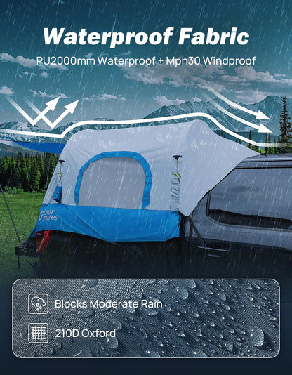 JOYTUTUS Inflatable Truck Bed Tent 5.5FT with Awning, Includes Air Pump for Quick 30 S Setup, Dual-use Pickup or Camping Tent for 2 Person, Waterproof Roof Shade and 3 Windows, Gray Blue