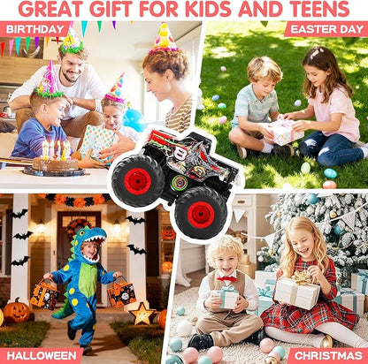DYODYORC Remote Control Car 2.4Ghz All Terrain Monster Truck Toys RC Truck with Music 3 Lighting Effects 360 Stunt Capable 2 Batteries Ready to Run Toy Gifts for Boys and Girls (Red)