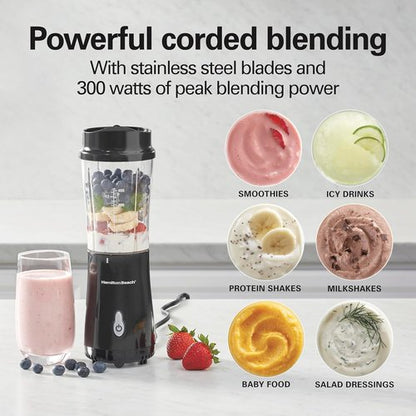 Hamilton Beach Portable Travel Cup - 14 Oz BPA-Free Smoothie Maker with Durable Stainless Steel Blades - Black