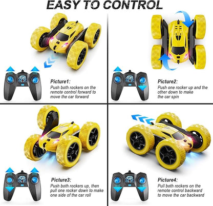 Remote Control CarRC Car Toys for 6-12 Year Old Boys Off Road RC Stunt Car 4WD 360° Rotating Remote Control Car for Kids Boys Girls Gifts for Birthday Christmas Yellow