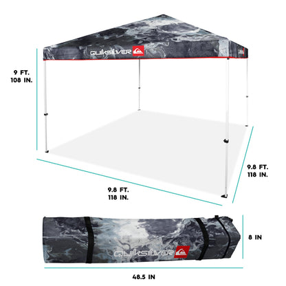 Quiksilver 10x10 Pop Up Canopy – UPF 50+ Outdoor Beach Tent with One-Push Setup – Portable Shade Shelter for Beach, Tailgate, Festivals, Camping – Water-Resistant Folding Gazebo with Wheeled Bag
