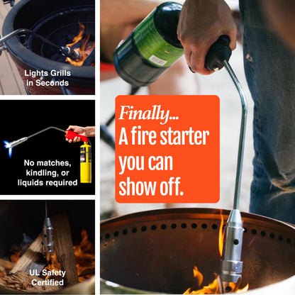 ROCKETFIRE Fire Starter Torch | Perfect Propane Torch Head, Grill Gun, Charcoal Torch | Compatible with Bernzomatic Propane & MAP/PRO Fuels | Tri-Flame Tip | Fuel NOT Included | Case Included | Black