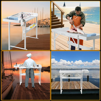 HomiShare Professional Heavy-Duty Dock-Mounted Fish Fillet Table, Corrosion-Resistant, Ergonomic Dock Cleaning Station with HDPE Cutting Board & Tool Storage