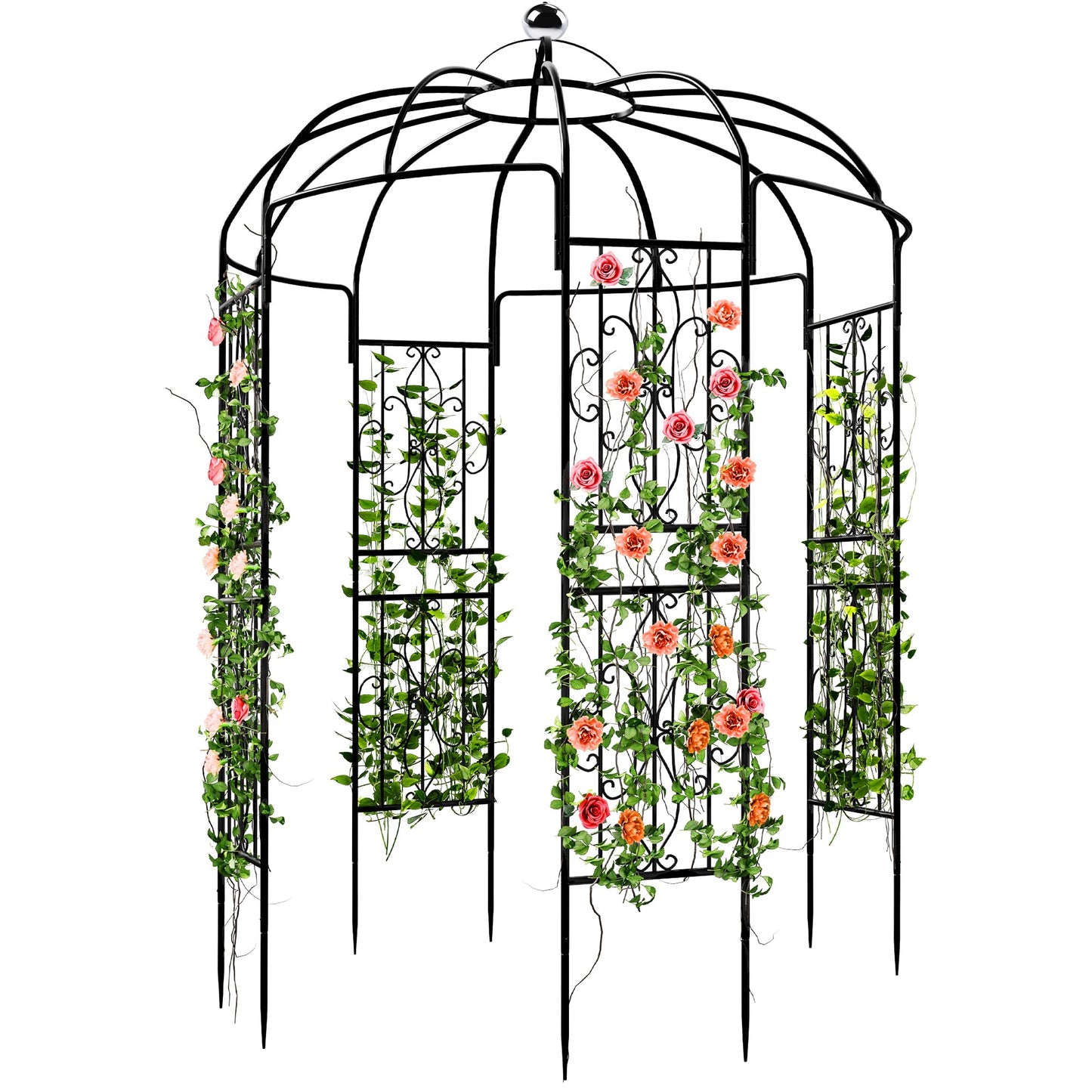 Ultym Birdcage Shape Garden Arch Arbors, 9.8'H x 6.8'W (81.5"W x 118"H) Pergola Pavilion for Climbing Plants Outdoor, Wedding Arches for Ceremony Party, Metal Garden Arbor for Patio, Backyard (Black)