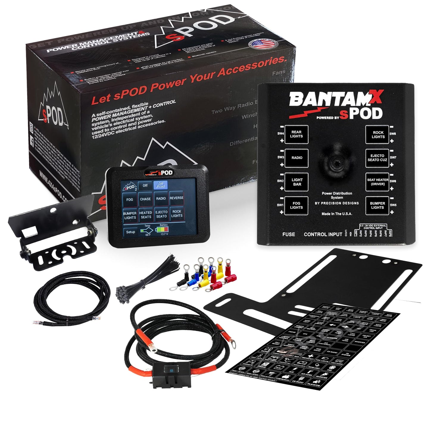 SPOD BantamX 8 Relay Power Control System with Touch Screen Controller and Integrated Bluetooth for Jeep JK - USA 5-Year Warranty (Jeep JK 2007-2018, 84" Battery Cable)