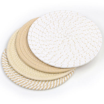 SHACOS 8 Inches Trivets for Hot Dishes, Pot Holders for Hot Pots and Pans, Handmade Cotton Woven Trivets Set, Heat-Resistant Hot Pads Plate Mats for Kitchen Countertops, Table Decor (Khaki, 4pcs)