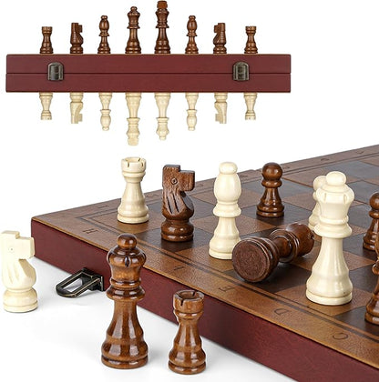 Strong Magnetic Chess Set for Adults &amp Kids 15.4 Leather Chess Board &amp Handcrafted Wooden Chess Pieces with Storage Slots Portable Travel Chess Game for Beginner and Professional
