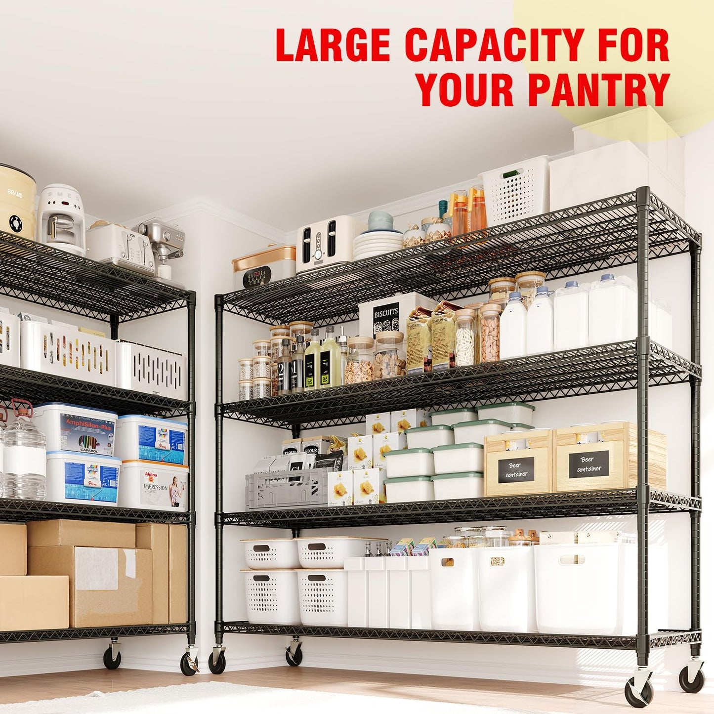 ExploreHorizon 4-Tier Metal Storage Shelving Unit, 2640 Lbs Load Capacity Heavy-Duty Shelf Organizer, Adjustable Wire Rack Shelves for Garage, Pantry & Kitchen, 73.8" h x 59" w x 23.9" d