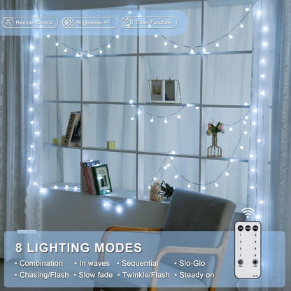 JMEXSUSS 100ft Globe String Lights Indoor Outdoor Waterproof, 200 LED White Christmas Fairy Lights Plug in with Remote, Connectable Hanging Lights for Bedroom Patio Holiday Tree Party Christmas Decor