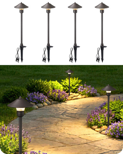 EDISHINE Low Voltage Pathway Lights, 3W 150 LM 3000K 16.5“ Tall LED Landscape Lights, 12V AC/DC 50,000Hrs Waterproof Aluminum Housing Outdoor Landscape Lighting for Path, Yard, Garden
