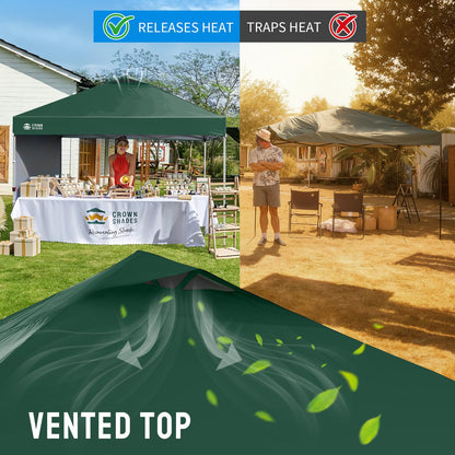 CROWN SHADES Pop Up Canopy with 1 Side Wall - Beach Tent with One Push Setup - Outdoor Sun Shade for Events, Parties, Camping - Gazebo with STO-N-Go Cover Bag, Forest Green, 12x12FT