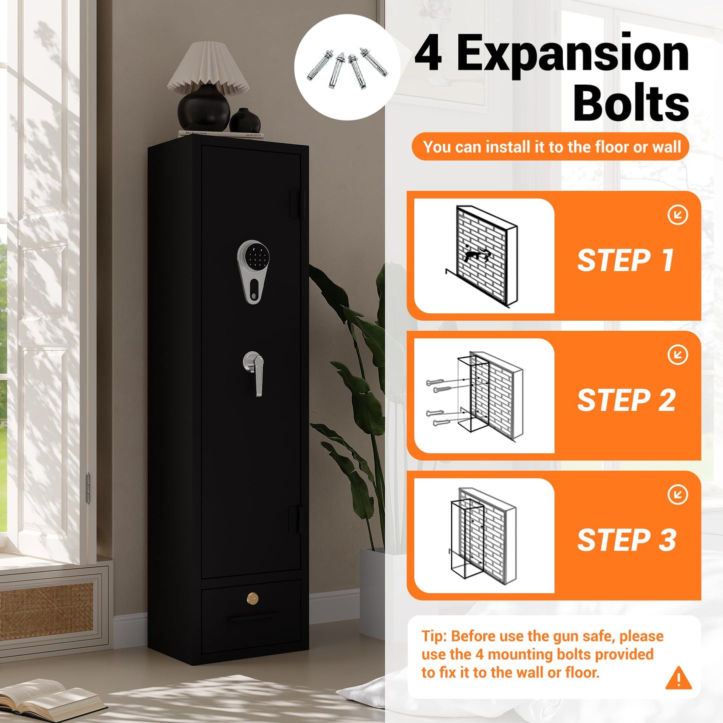 Rifle & Pistol Gun Safe, Quick Access with Fingerprint Lock & Backlit Digital Keypad, Heavy Duty Gun Cabinet with Removable Shelves, Pistol Pockets & Dual Alarm - Home Security Shotgun Locker
